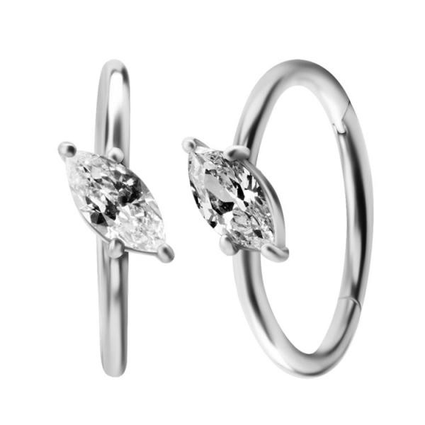 SS316L HINGED CONCH RING SET W. MARQUISE CUBIC ZIRCONIA