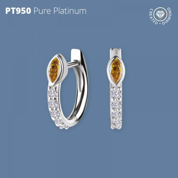 PT950 HINGED EAR HOOPS SET W. LAB CREATED DIAMONDS