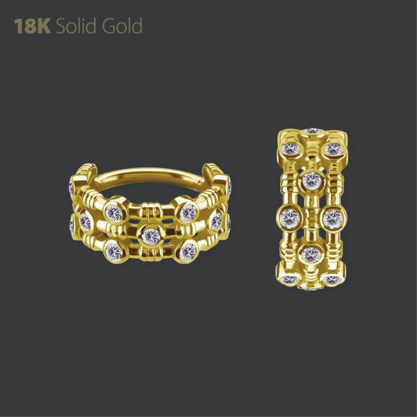 18K GOLD HINGED CLICKER SET W. PREMIUM ZIRCONIA