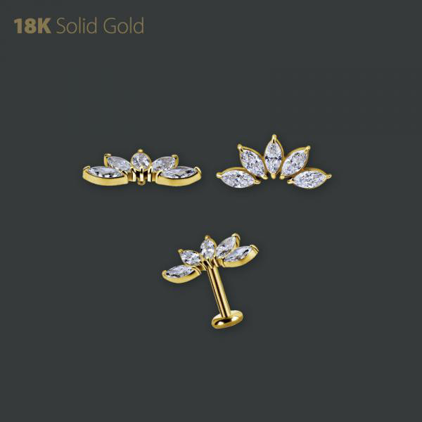18K GOLD INTERNAL MICRO ATTACHMENT SET W. MARQUISE PREMIUM ZIRCONIA