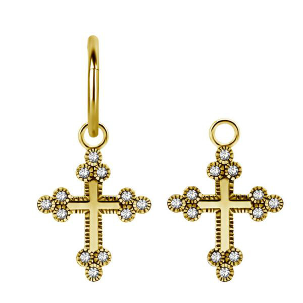 24K GOLD PVD SS316L CROSS DANGLE FOR HINGED SEGMENT RING SET W.CUBIC ZIRCONIA