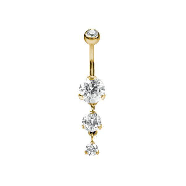 24K GOLD PVD SS316L BANANA WITH DANGLE ROUND CZ (PRONG SET 8-6-4MM)