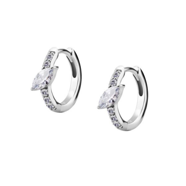 SS316L EAR HOOPS SET W. MARQUISE CUBIC ZIRCONIA (PAIR)