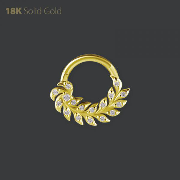 18K GOLD HINGED DAITH CLICKER SET W. PREMIUM ZIRCONIA