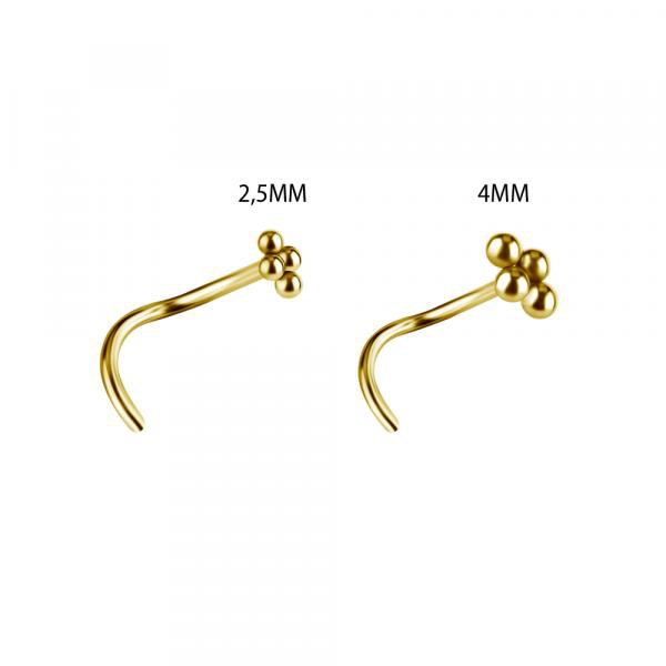 24K GOLD PVD TITANIUM CURVED NOSE STUDS (4 BALL)
