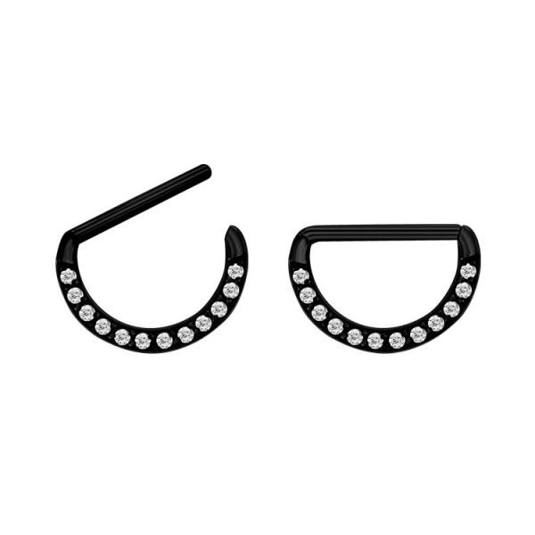 BLACK PVD SS316L JEWELLED NIPPLE CLICKER SHIELD (CZ SETTING)