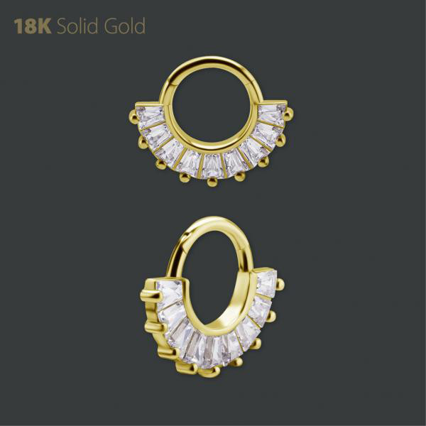 18K GOLD HINGED SEGMENT CLICKER SET W. TAPPERED PREMIUM ZIRCONIA