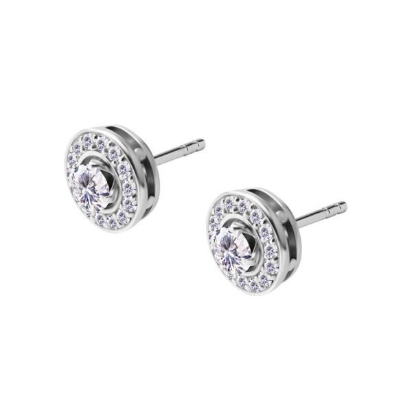 SS316L EARSTUDS W. DETACHABLE PAVE SET HALO EAR JACKET (PAIR)