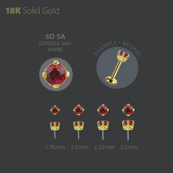 18K GOLD THREADLESS ATTACHMENT. SET W. GENUINE SONGEA SAPPHIRE