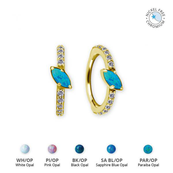 18K GOLD PVD CoCr NF CLICKER SET W. LAB CREATED OPAL AND PREMIUM ZIRCONIA