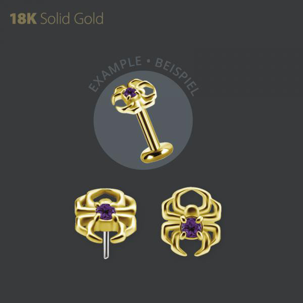 18K GOLD THREADLESS SPIDER ATTACHMENT SET W. GENUINE DARK AMETHYST