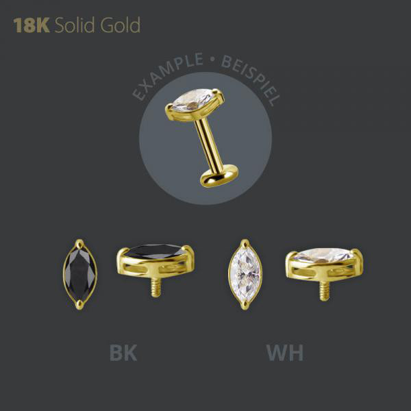 18K GOLD INTERNAL MICRO ATTACHEMENT SET W. MARQUISE PREMIUM ZIRCONIA