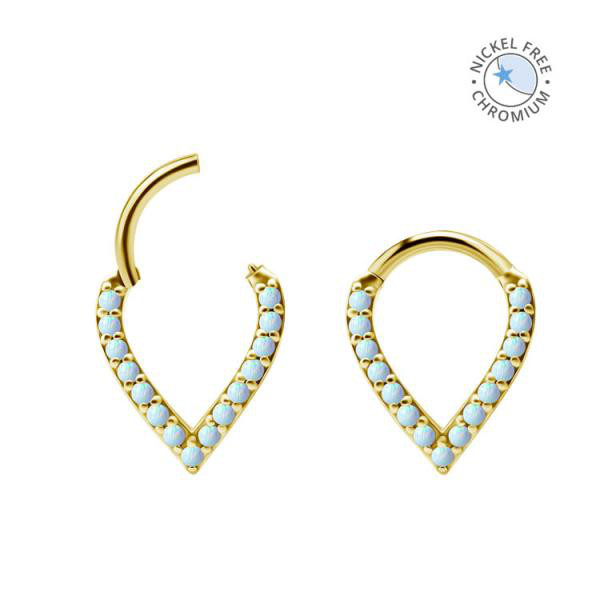 18K GOLD PVD CoCr NF JEWELLED HINGED RING SET W. LAB CREATED OPALS