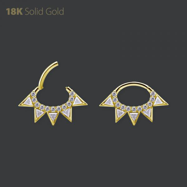 18K GOLD HINGED DAITH CLICKER SET W. PREMIUM ZIRCONIA