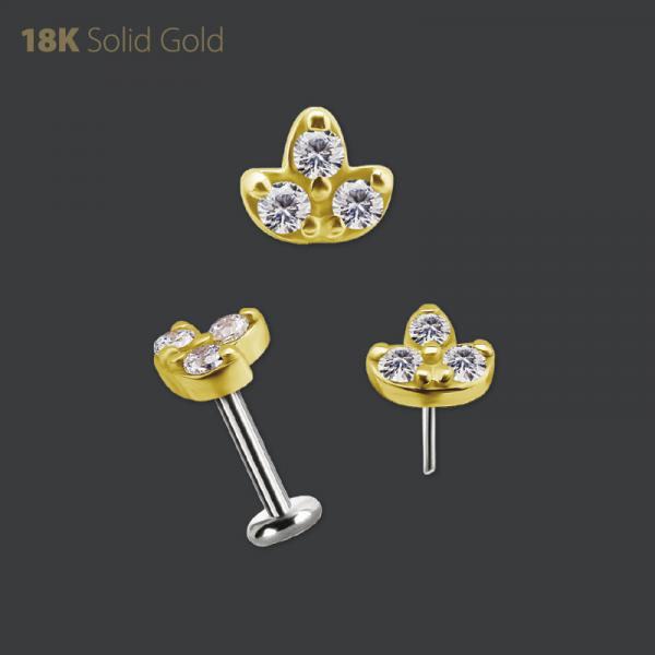 18K GOLD THREADLESS FLOWER MICRO ATT. SET W. PREMIUM ZIRCONIA
