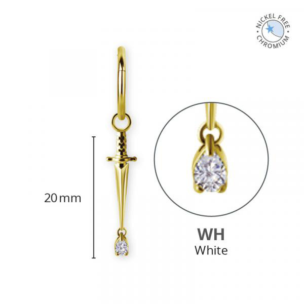 18K GOLD PVD CoCr NF DAGGER CHARM SET W. PEAR SHAPE PREMIUM ZIRCONIA