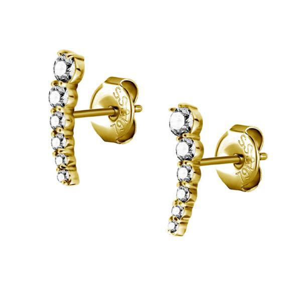 24K GOLD PVD SS36L CRESCENT CLIMBER EARSTUD W.GRADUATED SETTING W.CZ (PAIR)
