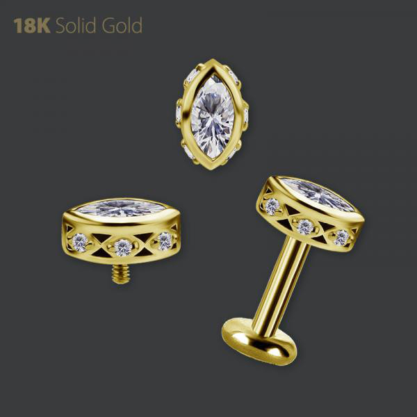 18K GOLD INTERNAL MICRO ATTACHMENT SET W. MARQUISE SHAPE PREMIUM ZIRCONIA