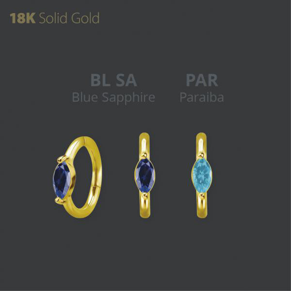 18K GOLD HINGED RING SET W. MARQUISE LAB CREATED GEMSTONE