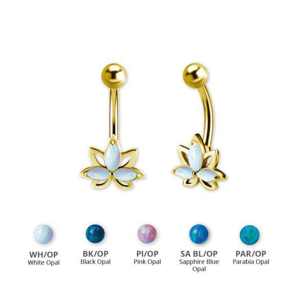 GOLD PVD SS316L BELLY BANANA SET W.LAB CREATED OPALS