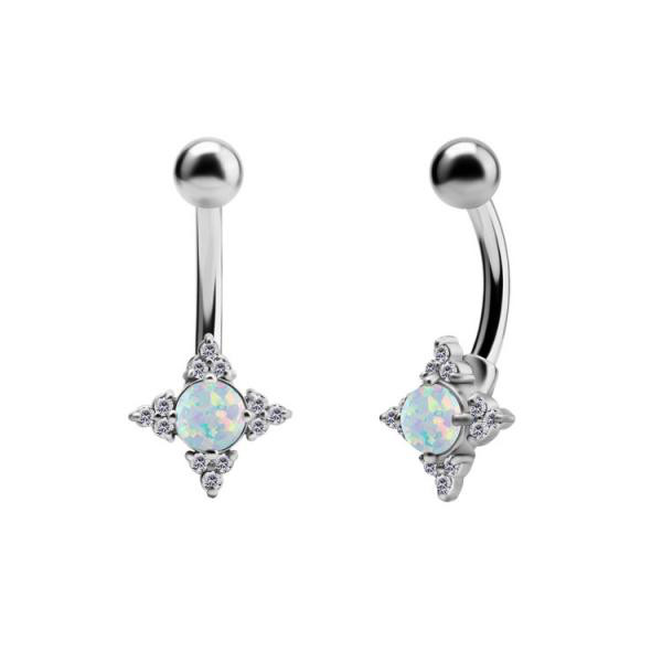 SS316L BELLY BANANAS SET W. LAB CREATED OPALS