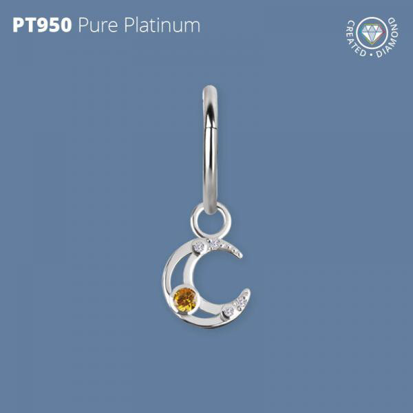 PLATINUM 950 MOON CHARM SET W. LAB CREATED DIAMONDS