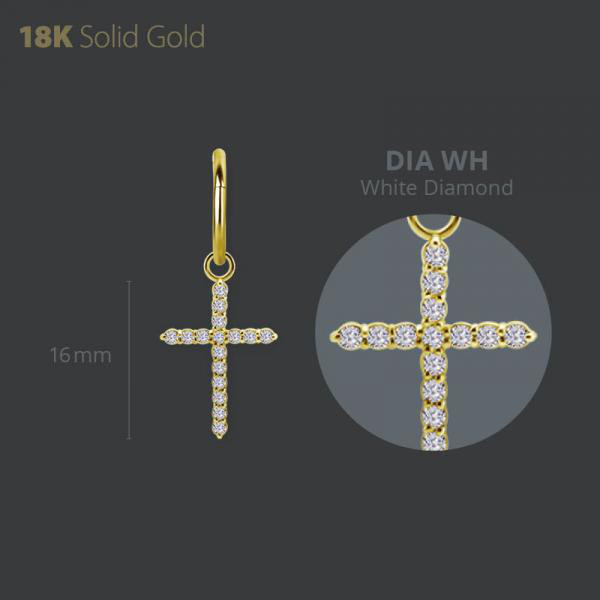 18K GOLD CROSS CHARM MADE WITH LAB CREATED DIAMONDS
