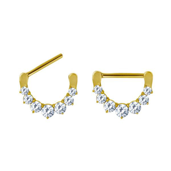 24K GOLD PVD SS316L JEWELLED NIPPLE CLICKER (CZ PRONGS SETTING)