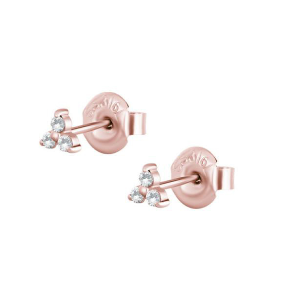 ROSE GOLD PVD SS316L STEEL TRINITY EAR STUD SET WITH CUBIC ZIRCONIA (PAIR)