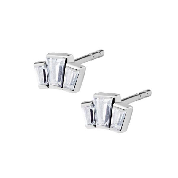 SS316L EARSTUDS HALF BEZEL SET W.TAPPERED ZIRCONIA BAGUETTE (PAIR)