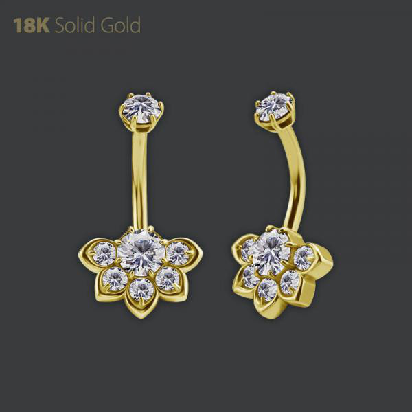 18K GOLD INTERNAL NAVEL BANANA SET WITH PREMIUM ZIRCONIA