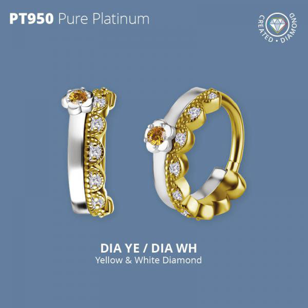 PLATINUM 950 AND 18K GOLD HINGED SEGMENT CLICKER SET W. CREATED DIAMONDS