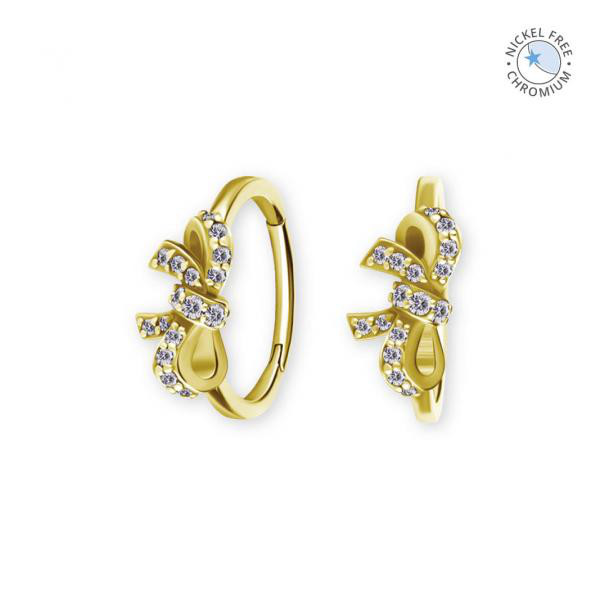 18K GOLD PVD CoCr NF BOW HINGED RING SET W.PREMIUM ZIRCONIA