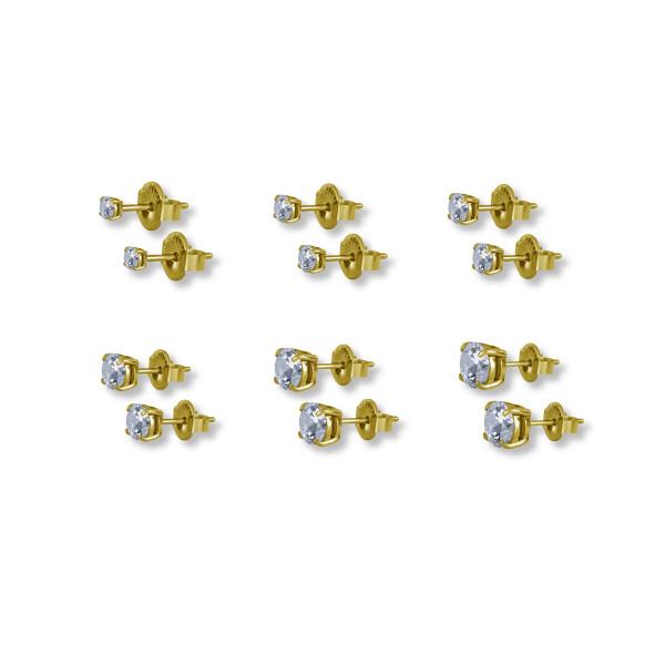 24K GOLD PVD SS316L EARSTUDS SET WITH ROUND PREMIUM ZIRCONIA (PAIR)