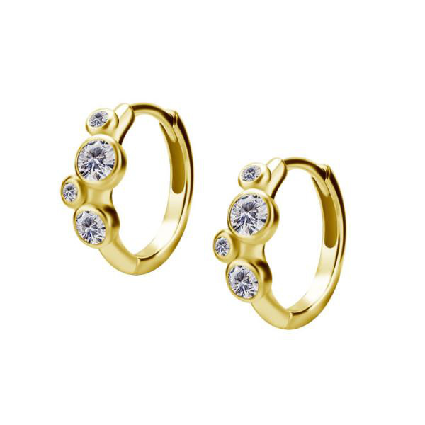 24K GOLD PVD SS316L EARHOOPS SET W. CUBIC ZIRCONIA (PAIR)