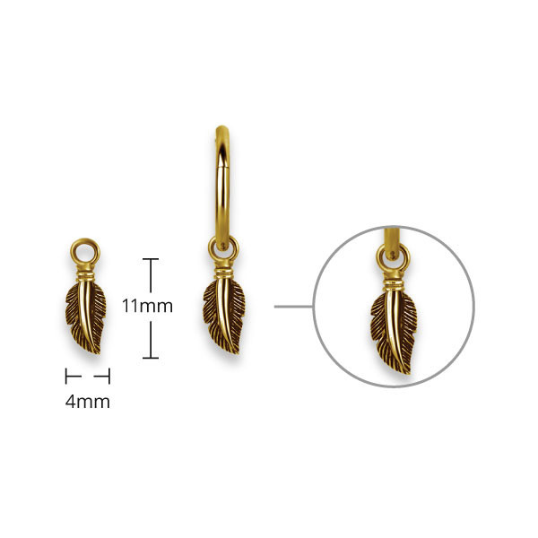 24K GOLD PVD SS316L SMALL FEATHER CHARM FOR HINGE SEGMENT RING
