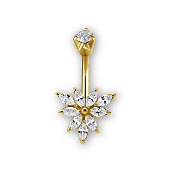 24K GOLD PVD SS316L MARQUISE DOUBLE JEWELLED BANANA SET W. CUBIC ZIRCONIA