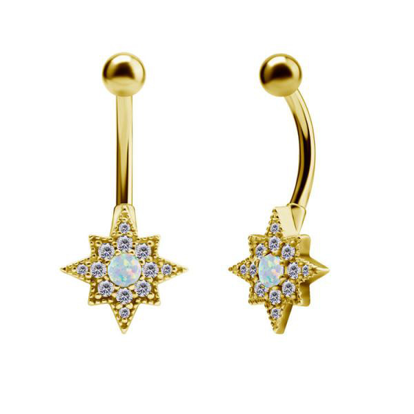 24K GOLD PVD SS316L BELLY BANANAS SET W.LAB CREATED OPALS