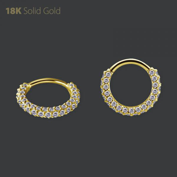 18K GOLD HINGED SEGMENT CLICKER SET W. PREMIUM ZIRCONIA