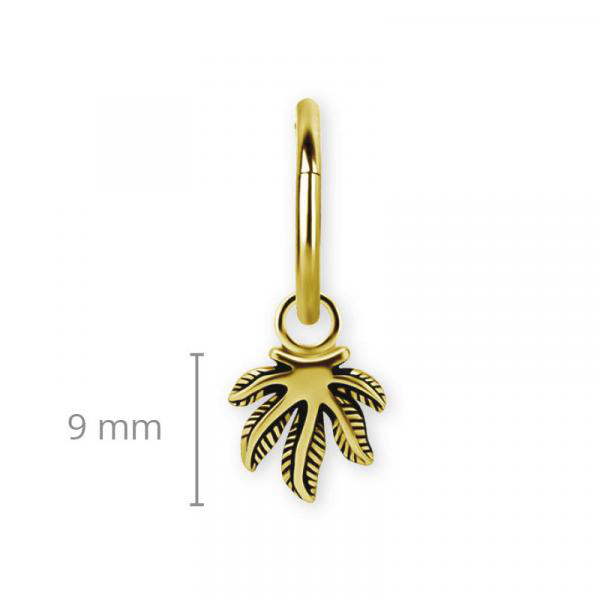 24K GOLD PVD SS316L GANJA LEAF CHARM OXIDIZED TEXTURE