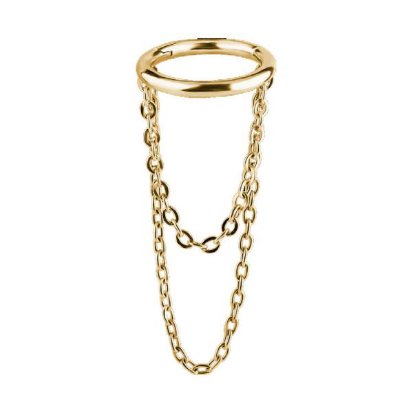 24K GOLD PVD SS316L CLICKER W. DANGLE CHAINS