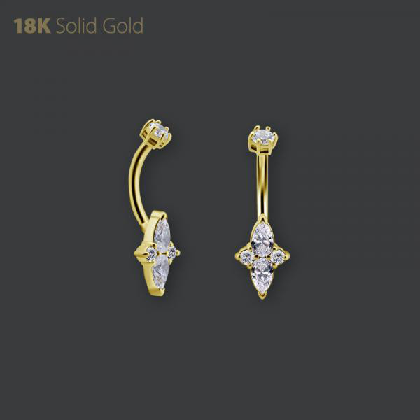 18K GOLD INT. BELLY BANANA SET W. PEAR SHAPE PREMIUM ZIRCONIA