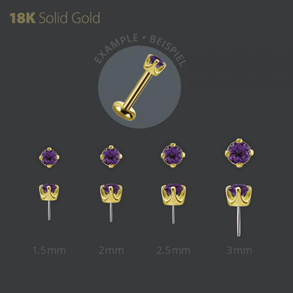 18K GOLD THREADLESS ATTACHMENT SET W. GENUINE DARK AMETHYST
