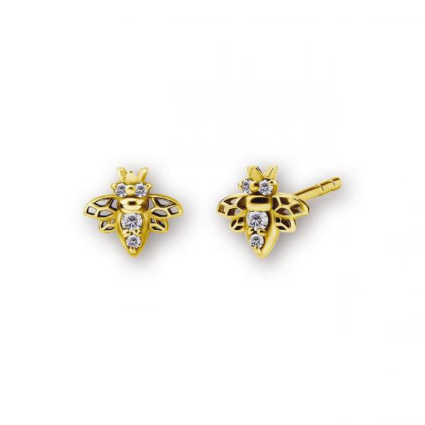 24K GOLD PVD SS316L BEE EARSTUDS SET W. CUBIC ZIRCONIA (PAIR)