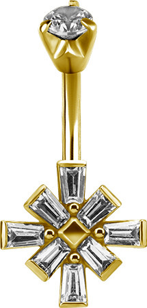 24K GOLD PVD SS316L DOUBLE JEWELLED BELLY BANANA SET W. TAPPERED BAGUETTE