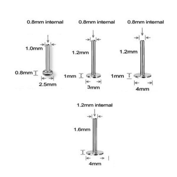 INTERNALLY THREADED TITANIUM LABRET PIN (1.2MM INT.)