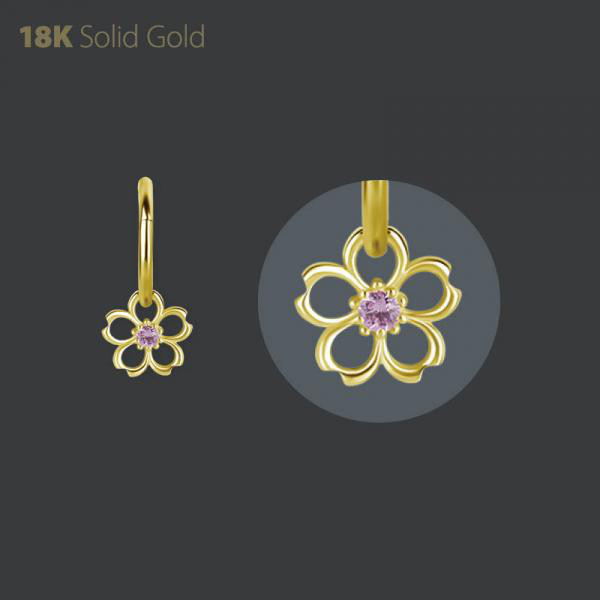 18K GOLD CHARM SET W. GENUINE PINK SAPPHIRE