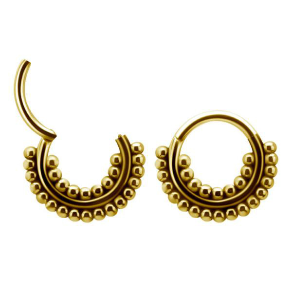 24K GOLD PVD SS316L TRIBAL CLICKER W.MICRO GRANULATION, OXIDIZED