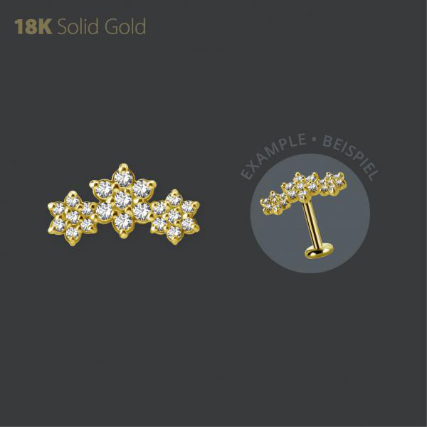18K GOLD THREADLESS FLOWER CLUSTER ATTACHMENT SET W. PREMIUM ZIRCONIA