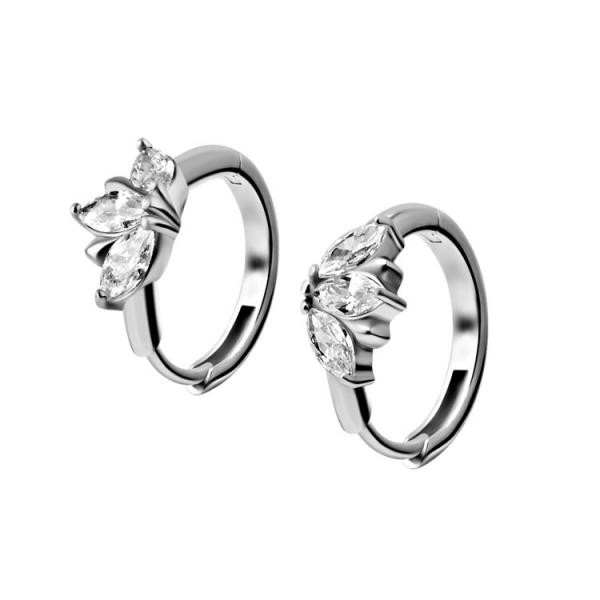 SS316L EARHOOPS SET W. MARQUISE CUBIC ZIRCONIA (PAIR)